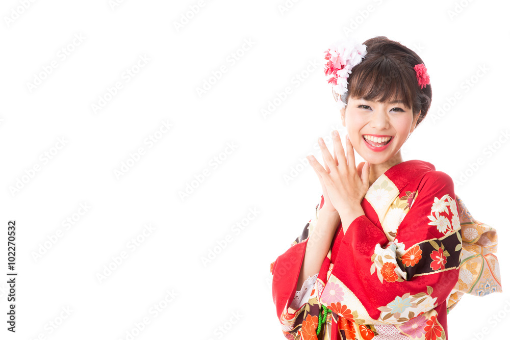 attractive asian woman wearing kimono isolated on white background attractive asian woman wearing kimono isolated on white background