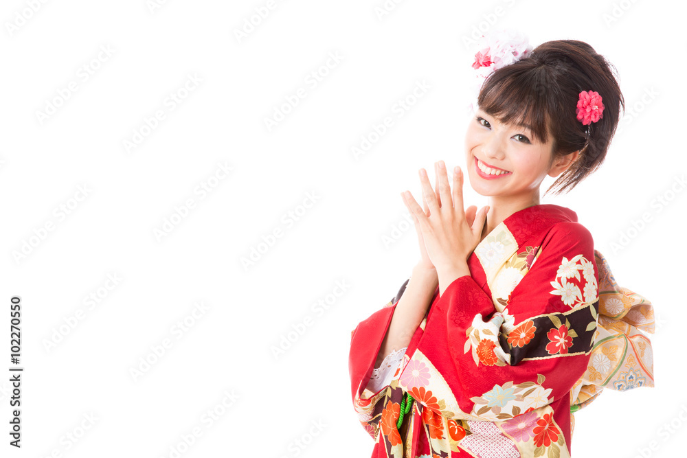 attractive asian woman wearing kimono isolated on white background attractive asian woman wearing kimono isolated on white background
