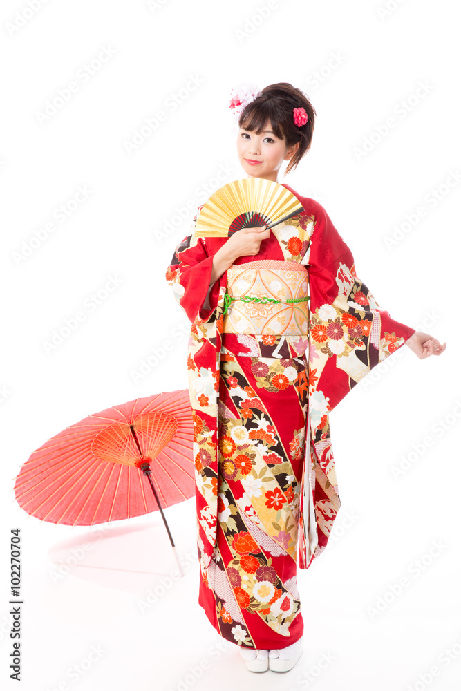 attractive asian woman wearing kimono isolated on white background attractive asian woman wearing kimono isolated on white background