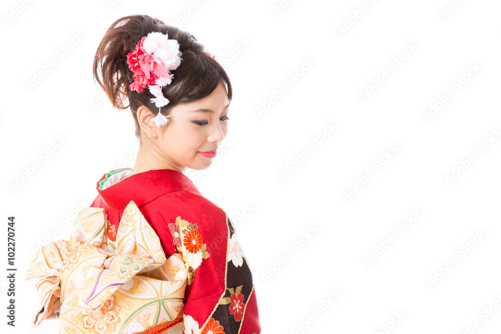 attractive asian woman wearing kimono isolated on white background attractive asian woman wearing kimono isolated on white background