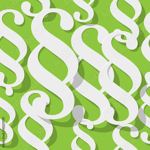 Paragraph paper symbols seamless Pattern with Shadows on a green background.
