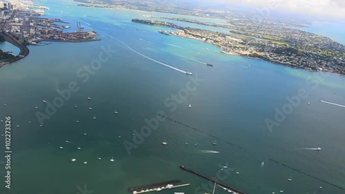 Aerial view of Waitemata Habour in Auckland New Zealand photo
