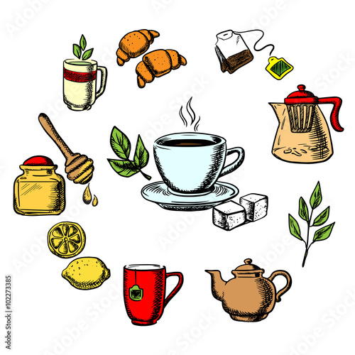 Herbal tea, sweets and dishware