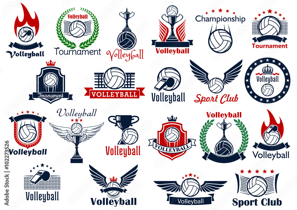 Fototapeta premium Volleyball sport game icons and symbols