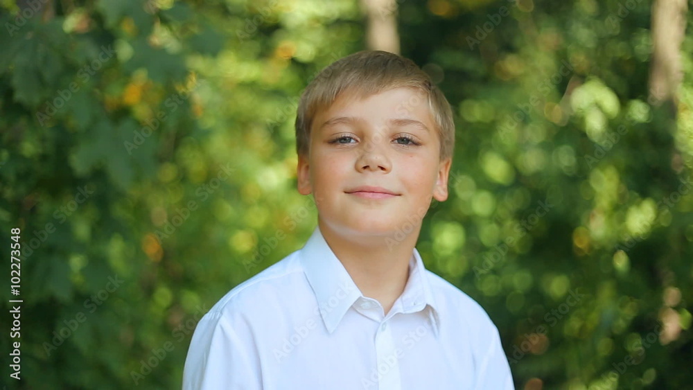Caucasian Joyful child teenager boy looking and smiling