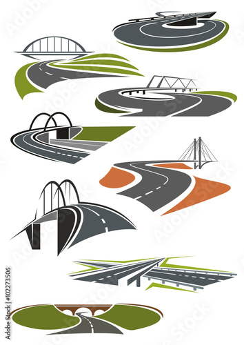 Icons of roads with bridges