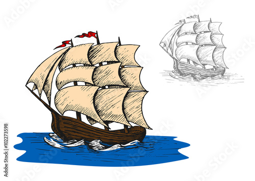 Old sail sip in ocean