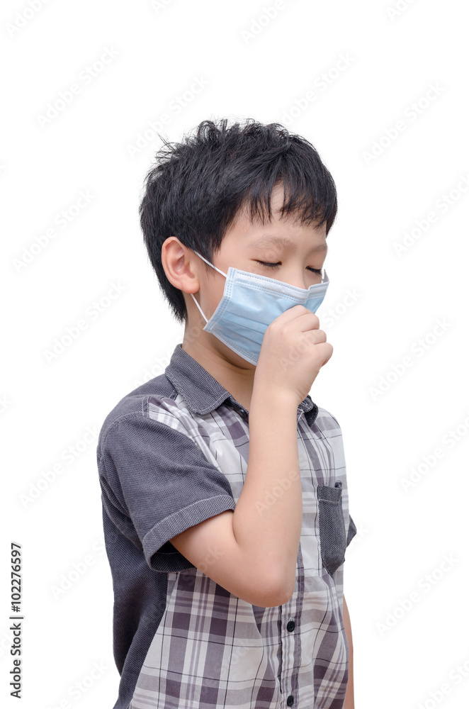 Young Asian boy wearing mask over white background Young Asian boy wearing mask over white background