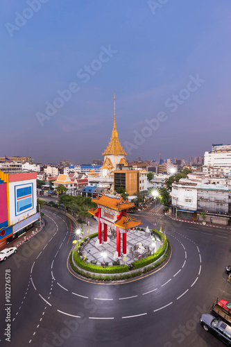 Royal Jubilee Gate, Landmark of Chinatown and Wat Traimit (Temple of the Golden Buddha) , Bangkok, Thailand.. Landmark of Chinatown in Yaowarat Road (Odeon Roundabout)