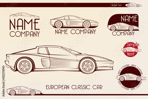 European classic sports car, silhouettes, logo