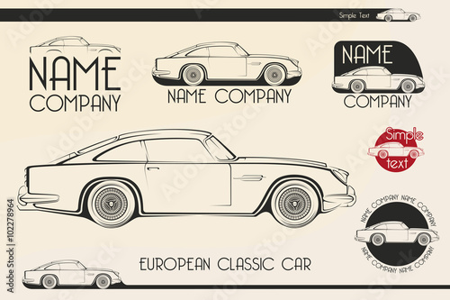 European classic sports car, silhouettes, logo