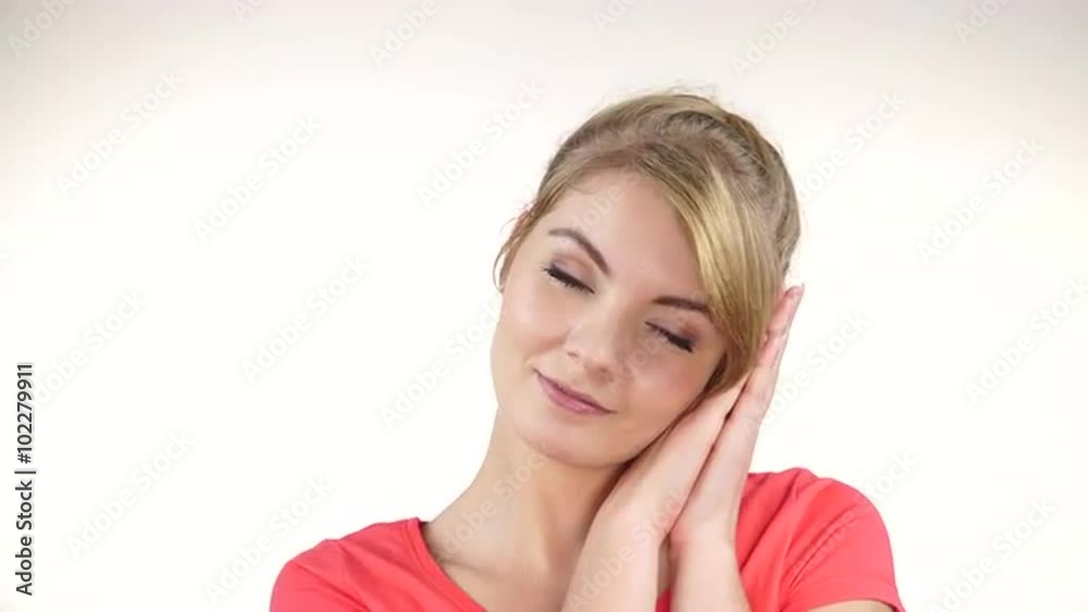 Woman sleepy tired girl almost falling asleep 4K Woman sleepy tired girl almost falling asleep 4K