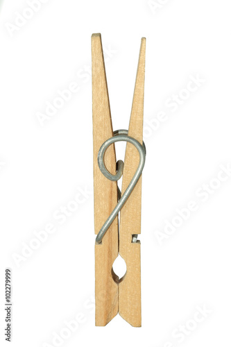 Wooden clip on white background