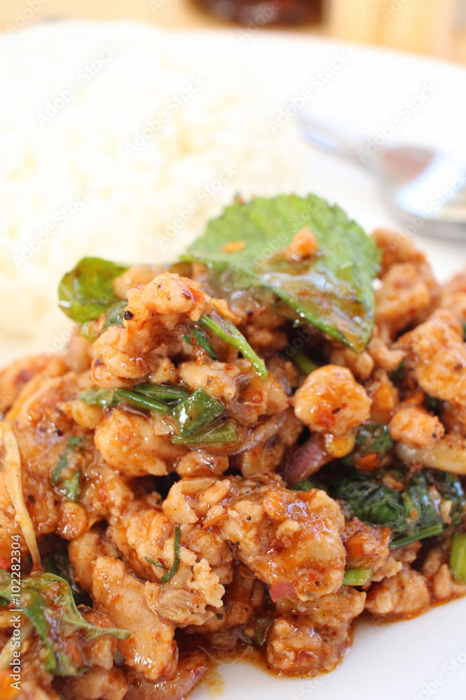 Fried pork and basil Fried pork and basil