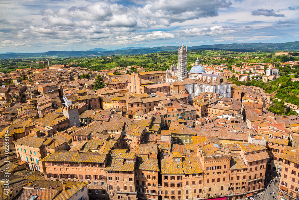 Aerial view over Siena, Italy