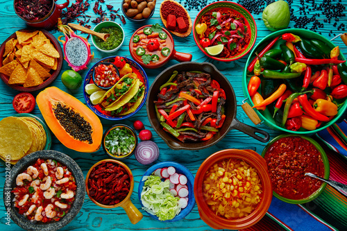 Mexican food mix colorful background
