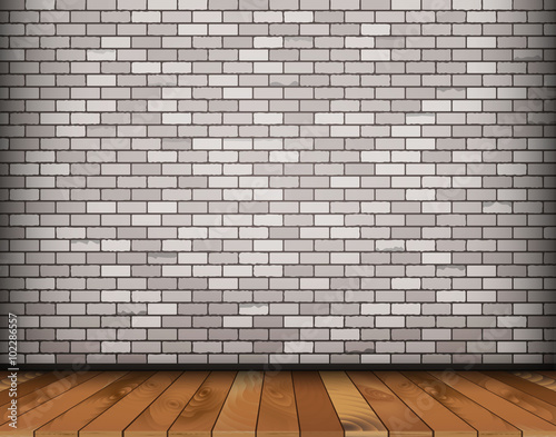 Background with bricks and wooden floor