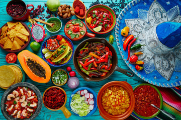 Mexican food mix colorful background