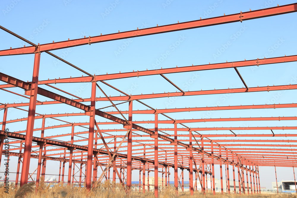 In the construction site, steel structure is under construction In the construction site, steel structure is under construction