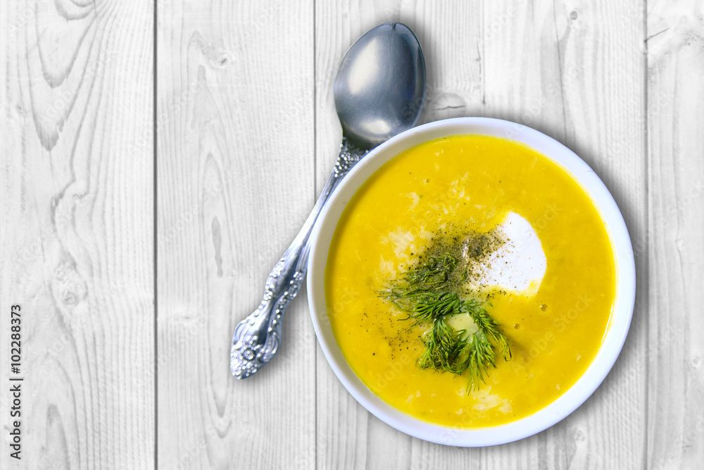 pumpkin soup puree in a white plate pumpkin soup puree in a white plate