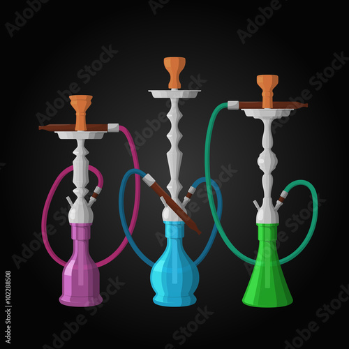 Hookah labels. Set of realistic vector hookahs