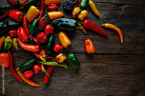 Mexican hot chili peppers colorful mix photo
