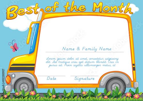 Certificate design with school bus background