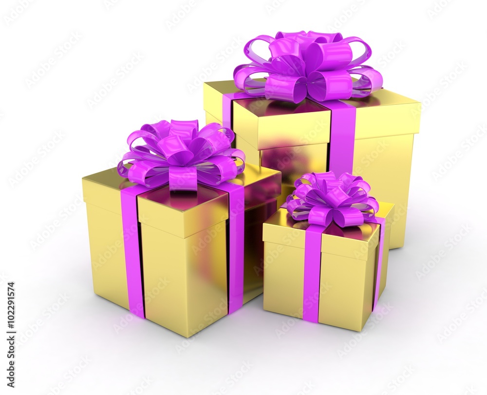 Obraz premium three gift boxes with bows isolated on white