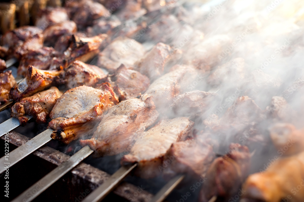 beef and pork steak bbq on the grill beef and pork steak bbq on the grill