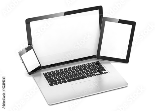 laptop  tablet  phone  on white