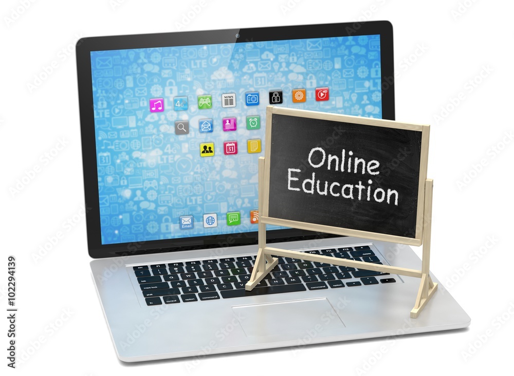 Laptop with chalkboard, online education concept Laptop with chalkboard, online education concept