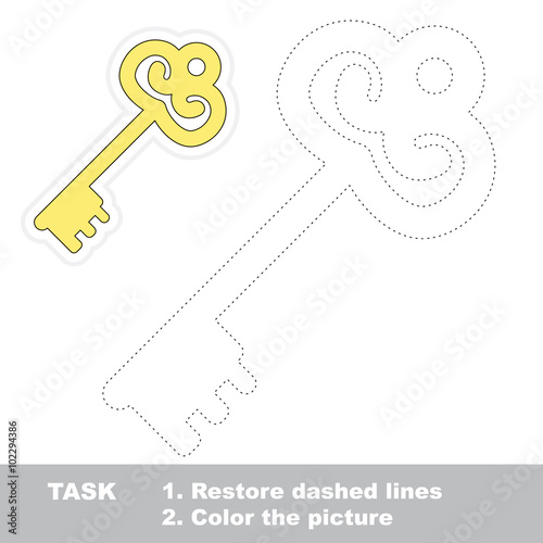 Golden Key to be colored. Vector trace game. 