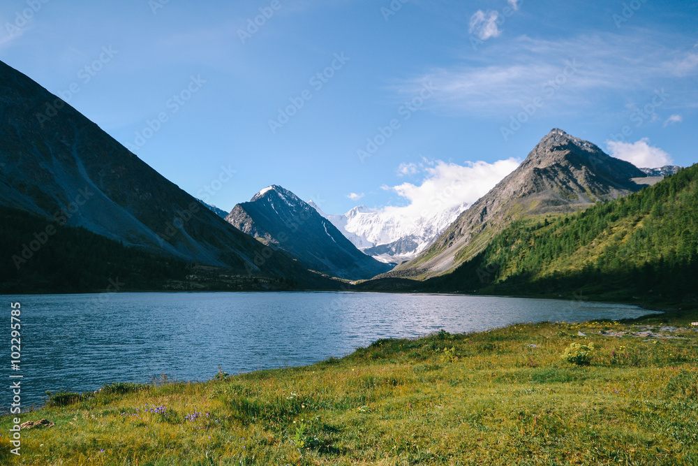 Mountains landscape with blue lake