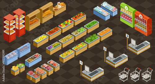Isometric vector supermarket