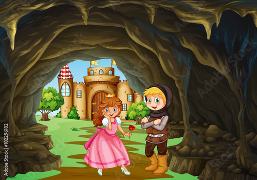 Hunter and princess in the cave