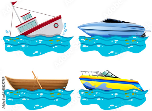 Four different kind of boats