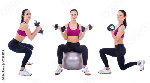 Fototapeta Naklejka Na Ścianę i Meble -  set of beautiful slim woman in sports wear doing exercises with