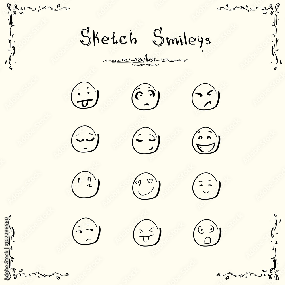 Sketch Smileys Faces Emotion Concept Set Collection Vector Illustration Sketch Smileys Faces Emotion Concept Set Collection Vector Illustration