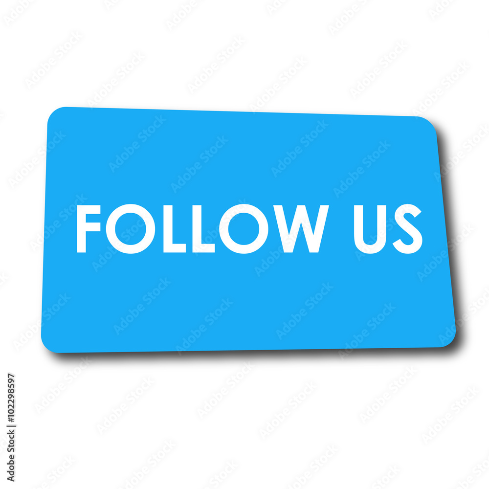 Icono plano FOLLOW US en rectangulo azul con sombra Icono plano FOLLOW US en rectangulo azul con sombra