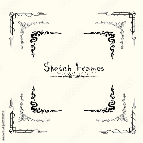 Sketch Frame Collection Hand Draw Vintage Set Vector Illustration