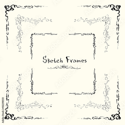 Sketch Frame Collection Hand Draw Vintage Set Vector Illustration