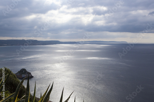 Mediterranean Sea with clouds and sun, View from Sardinia