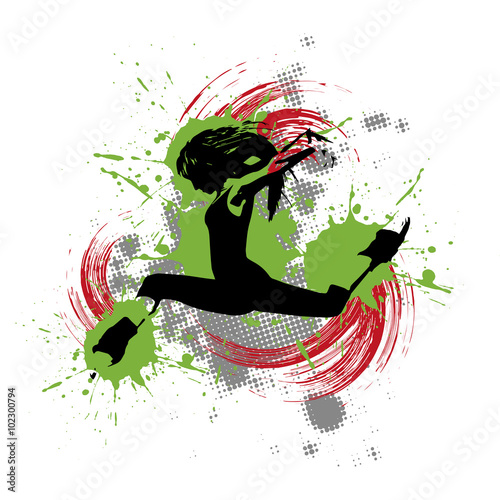 Street Dancer vor buntem Hintergrund mit Farbspritzern