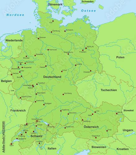 Deutschland-  sterreich-Schweiz Karte  detailliert 