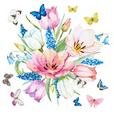 Watercolor vector spring flowers