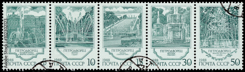 Obraz na płótnie Stamp printed in USSR shows image of the Fountains of Peterhof w salonie