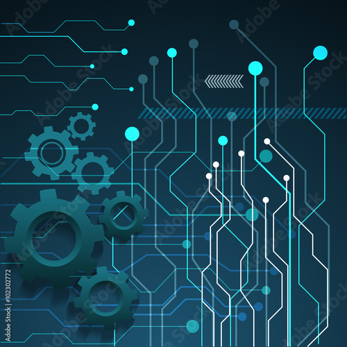 Blue Abstract technology gear circuit board, Vector background e