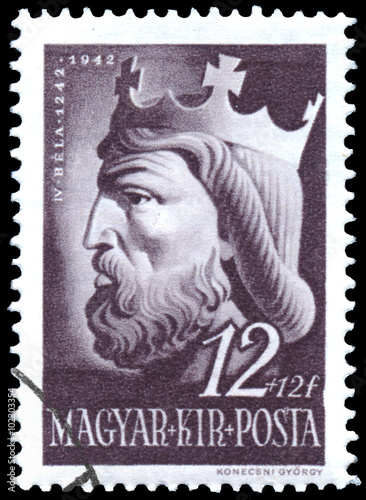 Obraz na płótnie Stamp printed in Hungary shows IV Bela w salonie