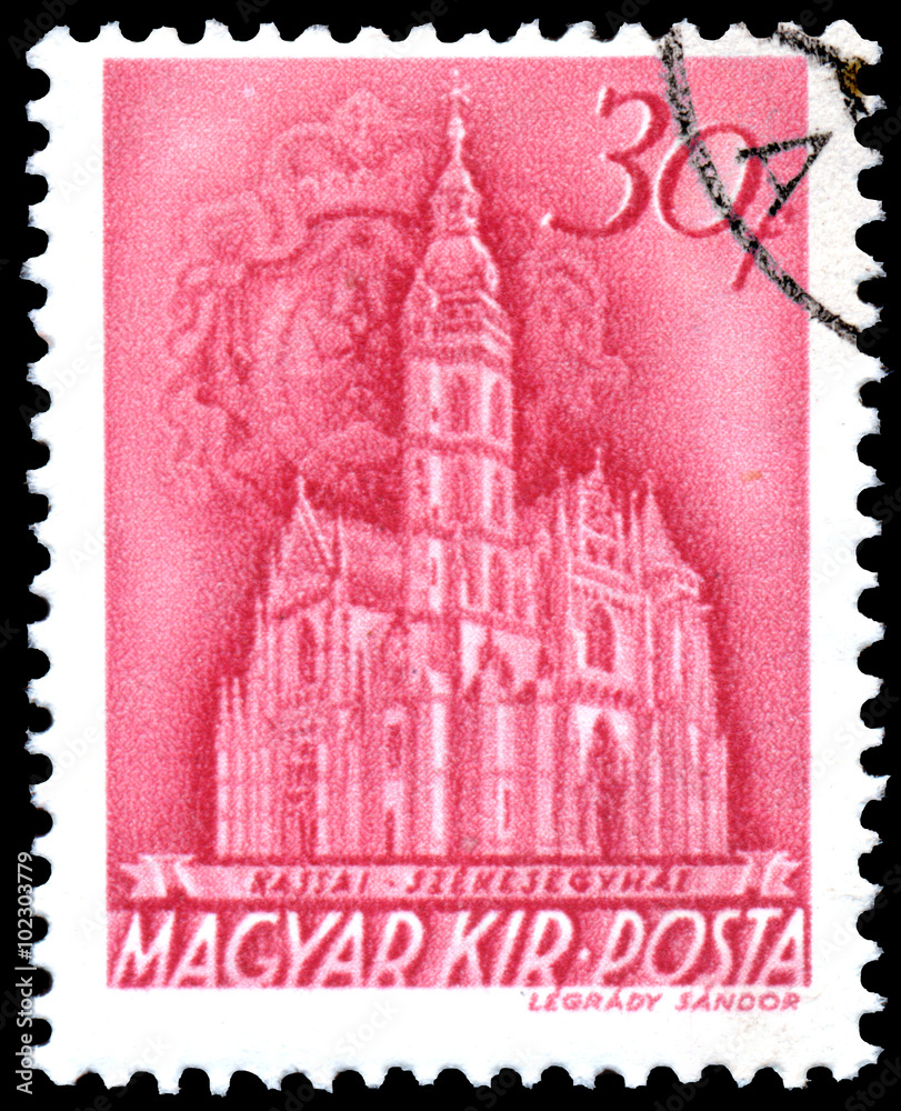Stamp printed in Hungary shows Kassa Basilica