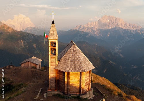 Col DI Lana with chapel, Monte Pelmo and mount Civetta photo